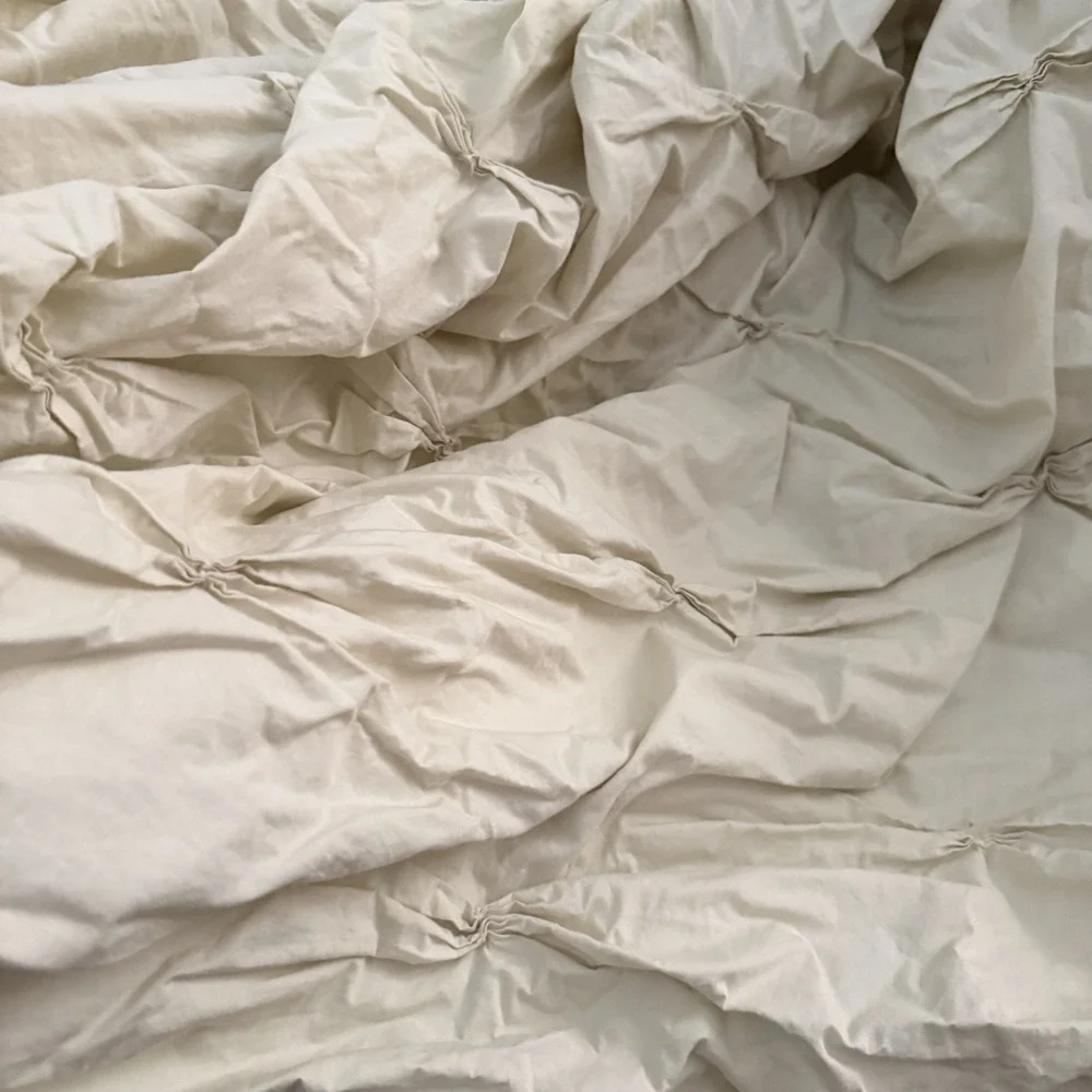 West Elm King Pintuck Duvet Cover Set Standard Shams 3 PCS Celery Organic Cotton